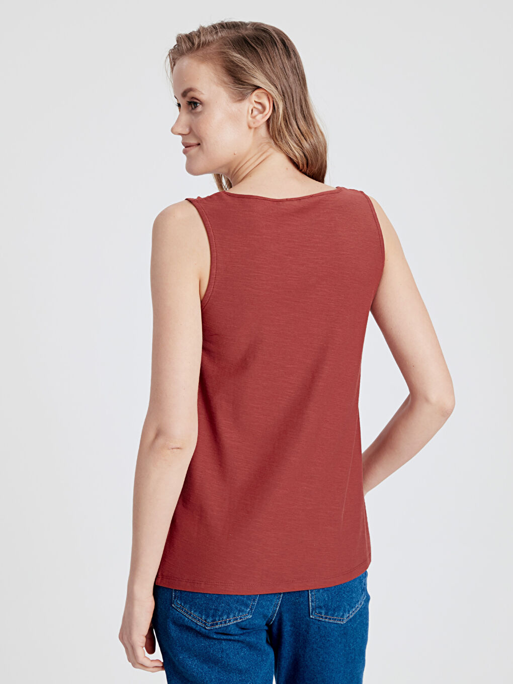 Bordo Kadın U Yaka Düz Atlet-2