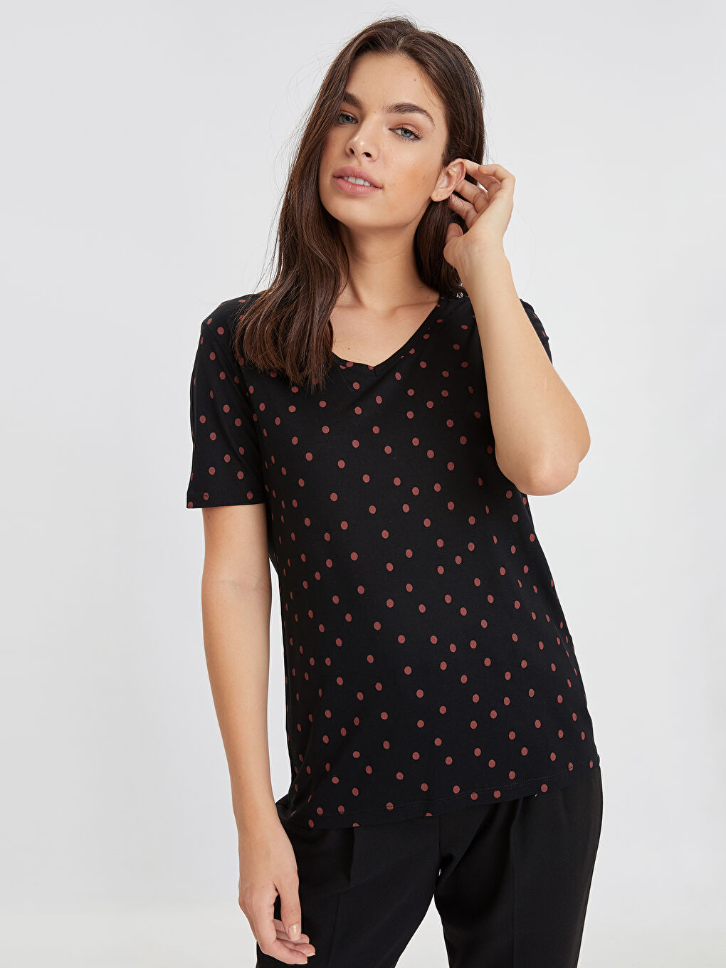 Kahverengi Baskılı Tişört-1