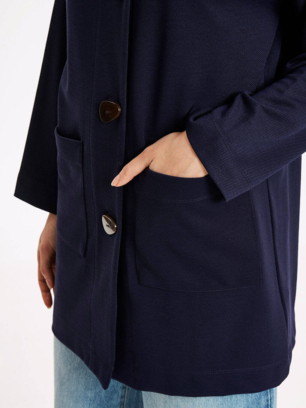 Lacivert Kadın Düğmeli Salaş Hırka-3