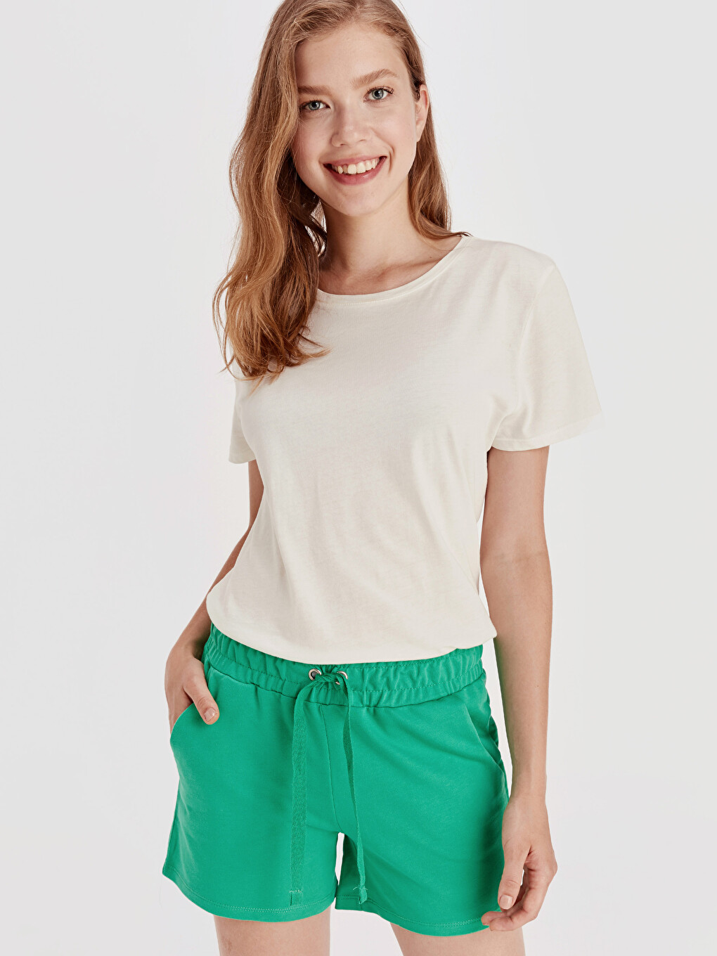 Woman Green Shorts-1