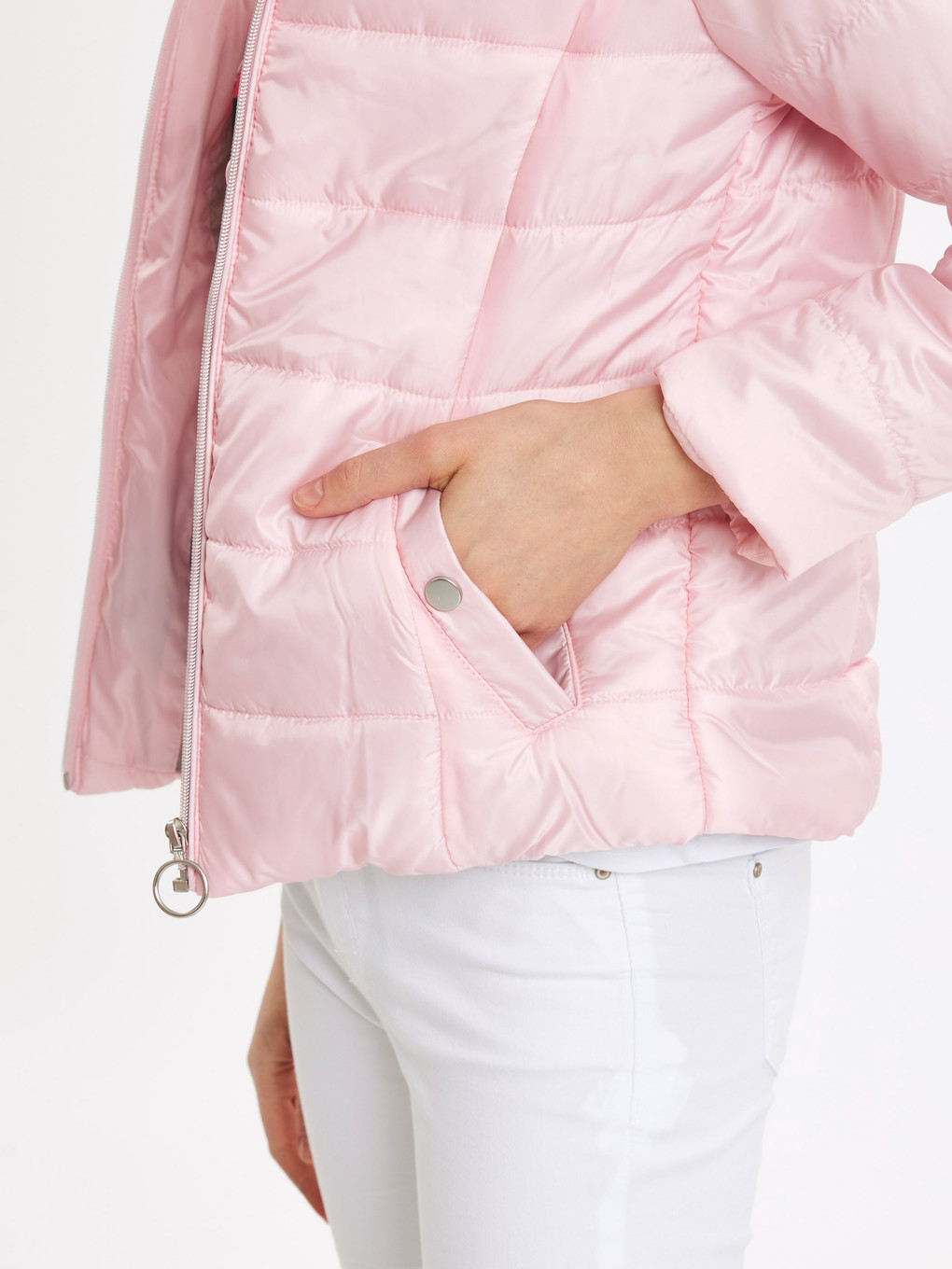 Pembe Kadın Kapüşonlu Düz Şişme Mont-4