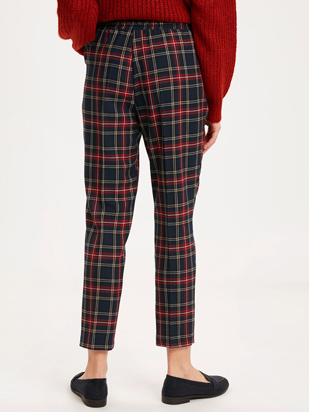 Pantalon Coupe Carotte Écossais Longueur Cheville-2