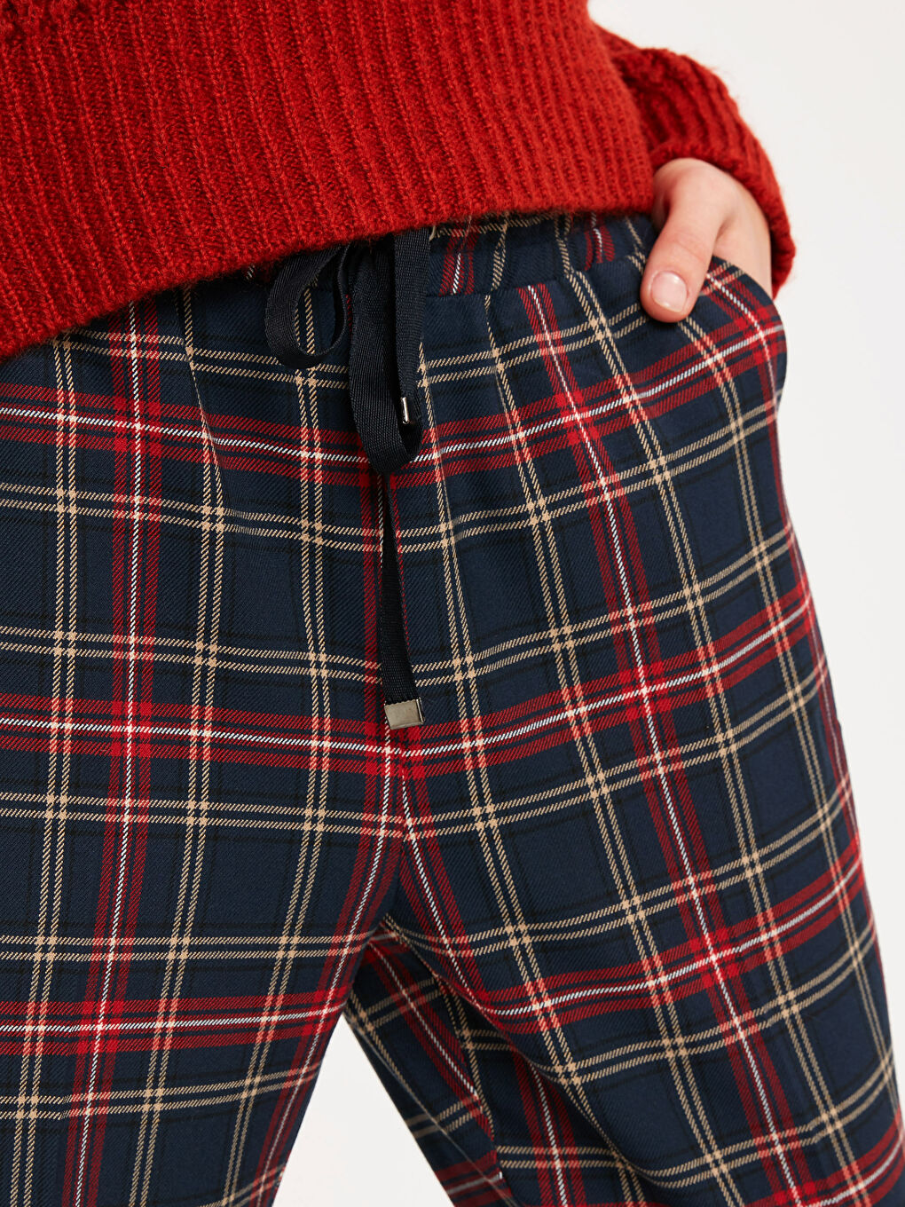 Pantalon Coupe Carotte Écossais Longueur Cheville-3