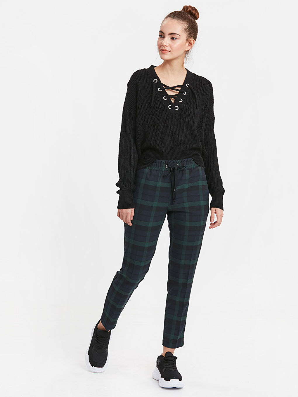 Pantalon Coupe Carotte Écossais Longueur Cheville