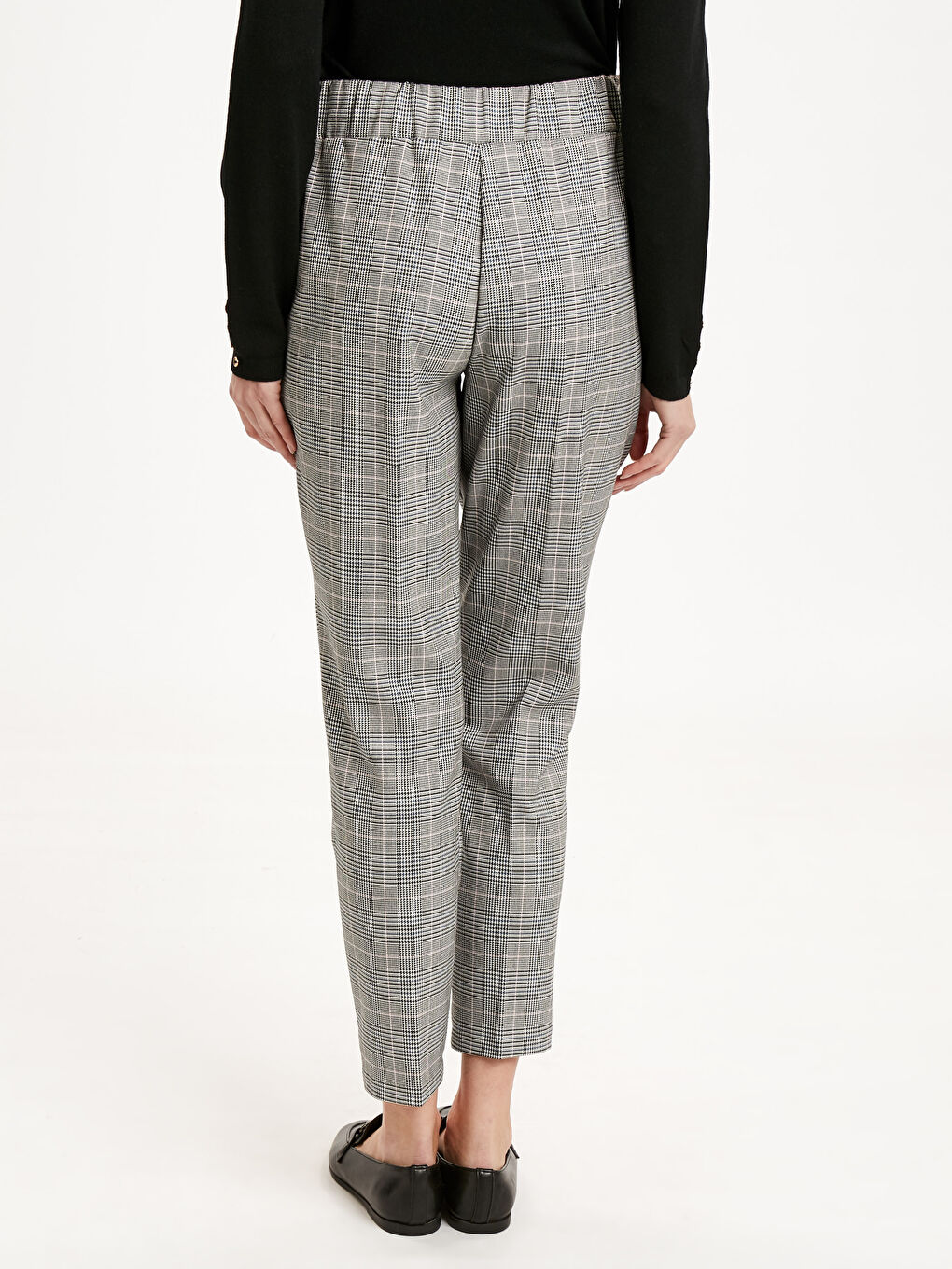 Ankle Length Chequered Carrot Fit Trousers-2