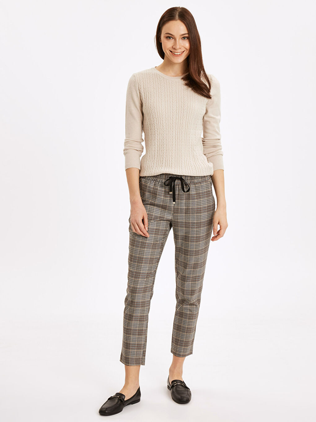 Pantalon Coupe Carotte Écossais Longueur Cheville