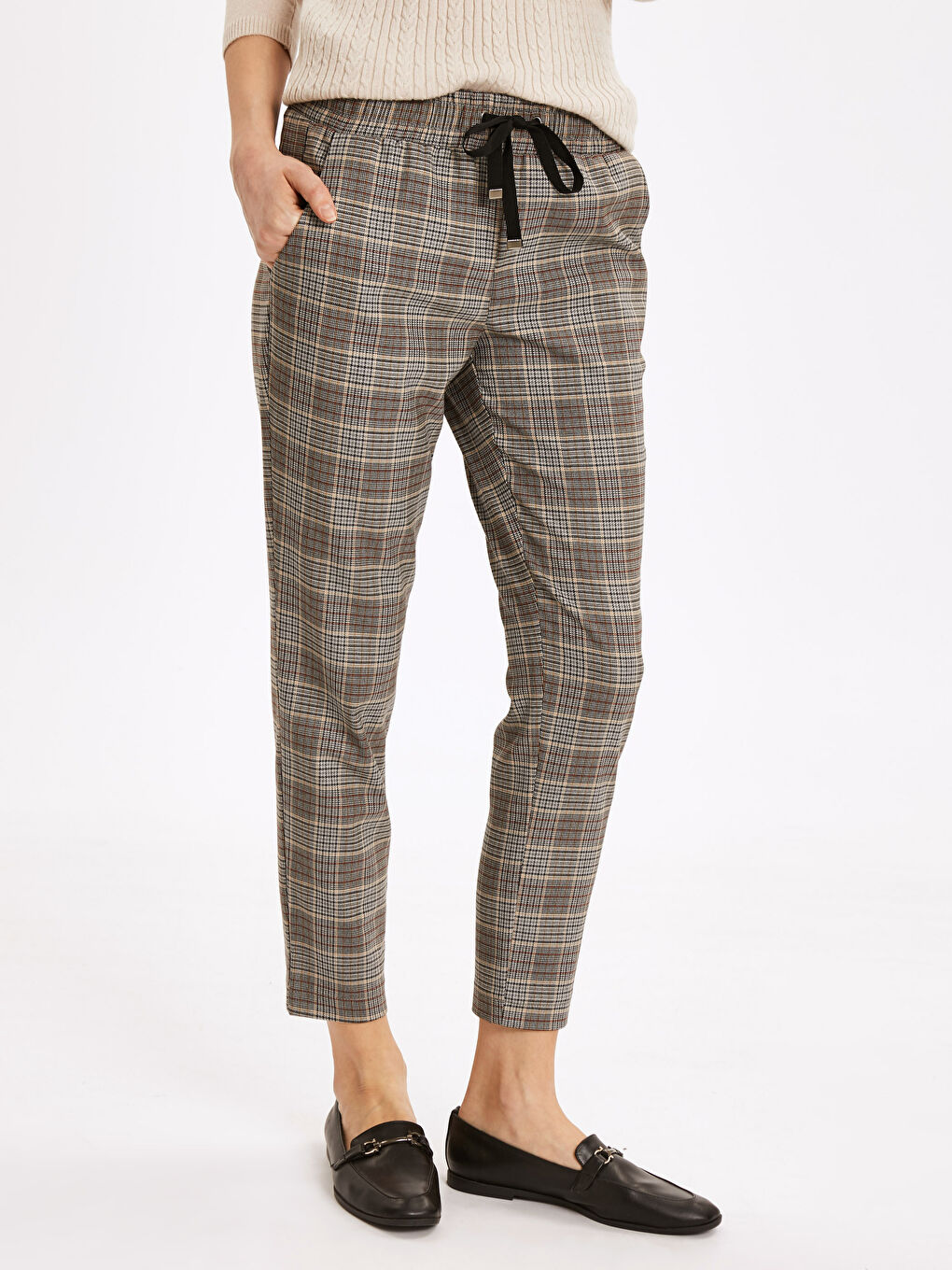 Pantalon Coupe Carotte Écossais Longueur Cheville-1