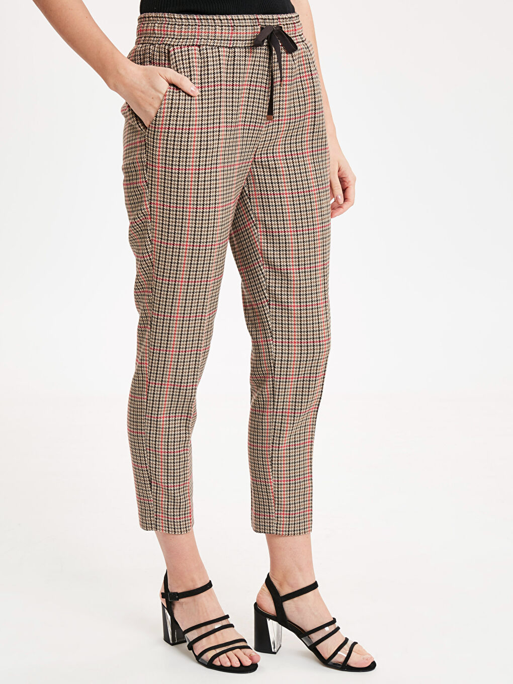 Pantalon Coupe Carotte Écossais Longueur Cheville-1