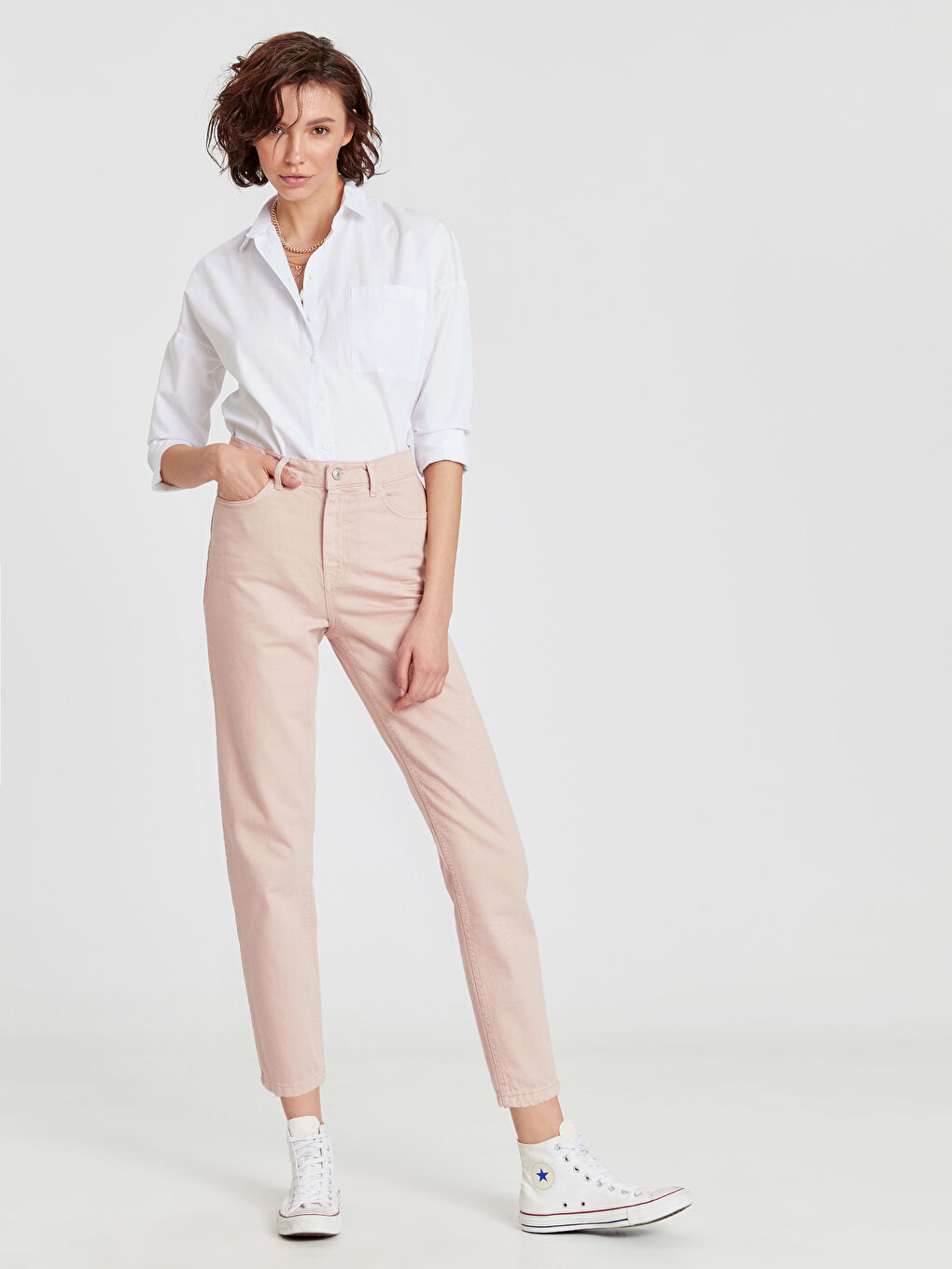 Pembe Mom Fit Kadın Jean