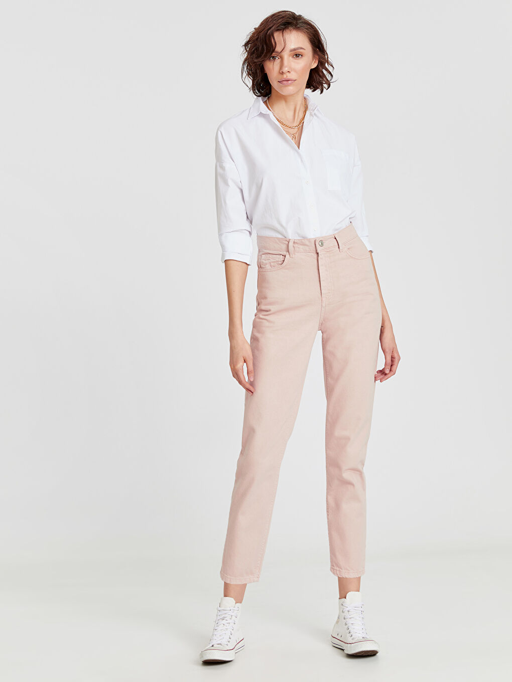 Pembe Mom Fit Kadın Jean-1