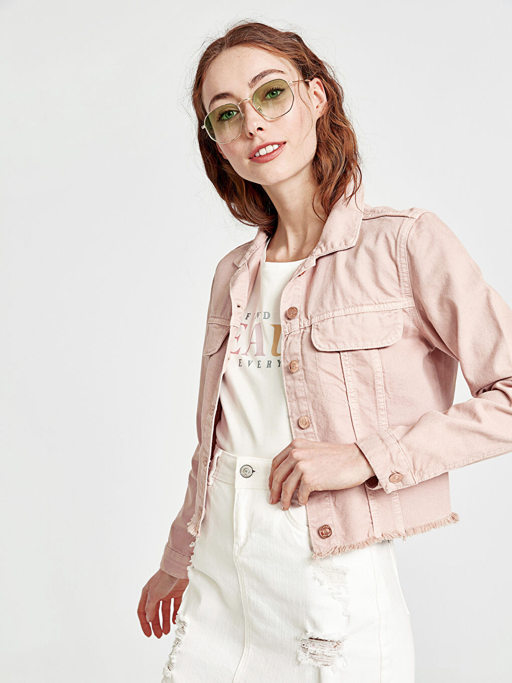 Romantik Pembe Jean Ceket