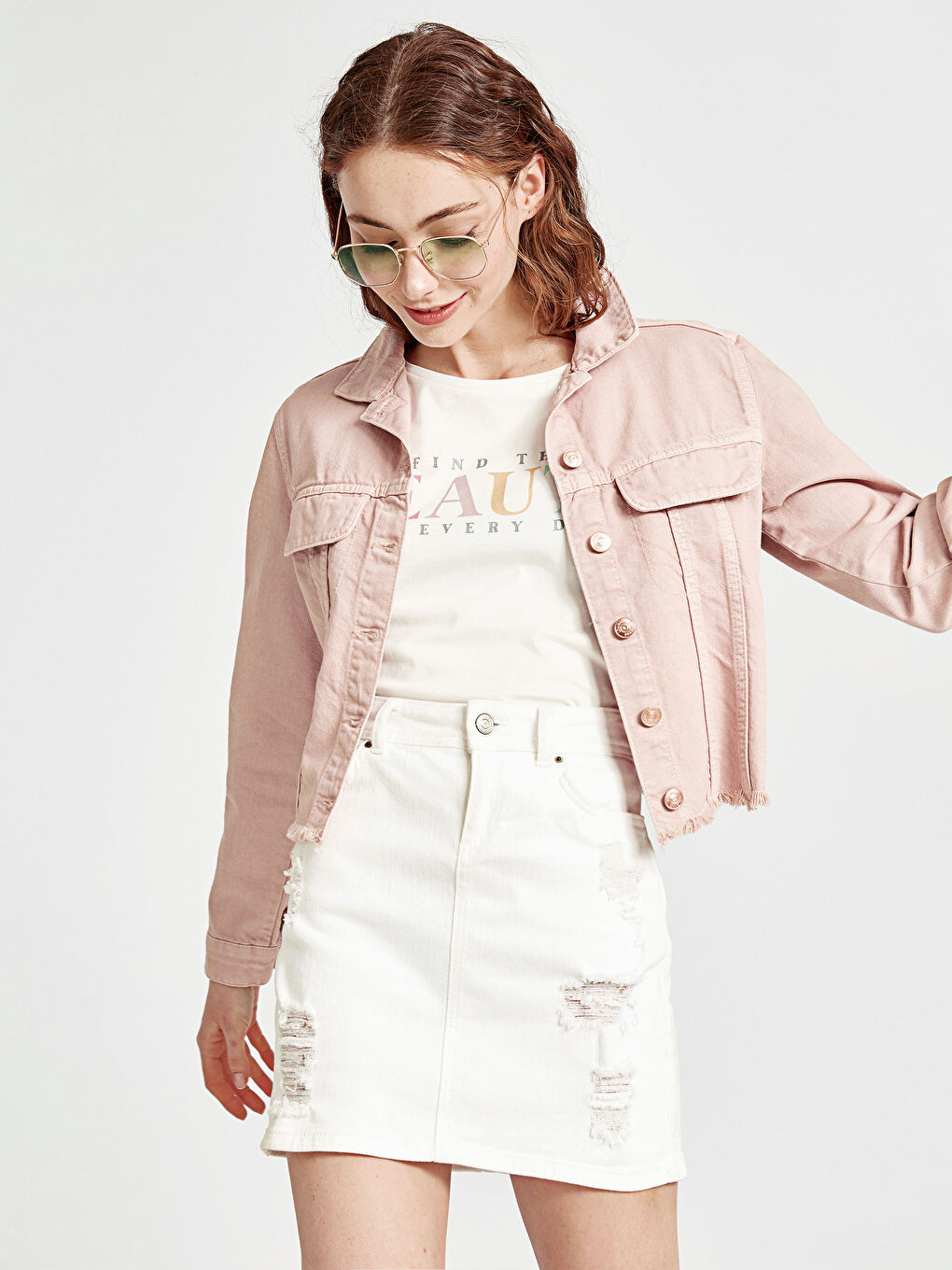 Romantik Pembe Jean Ceket-1