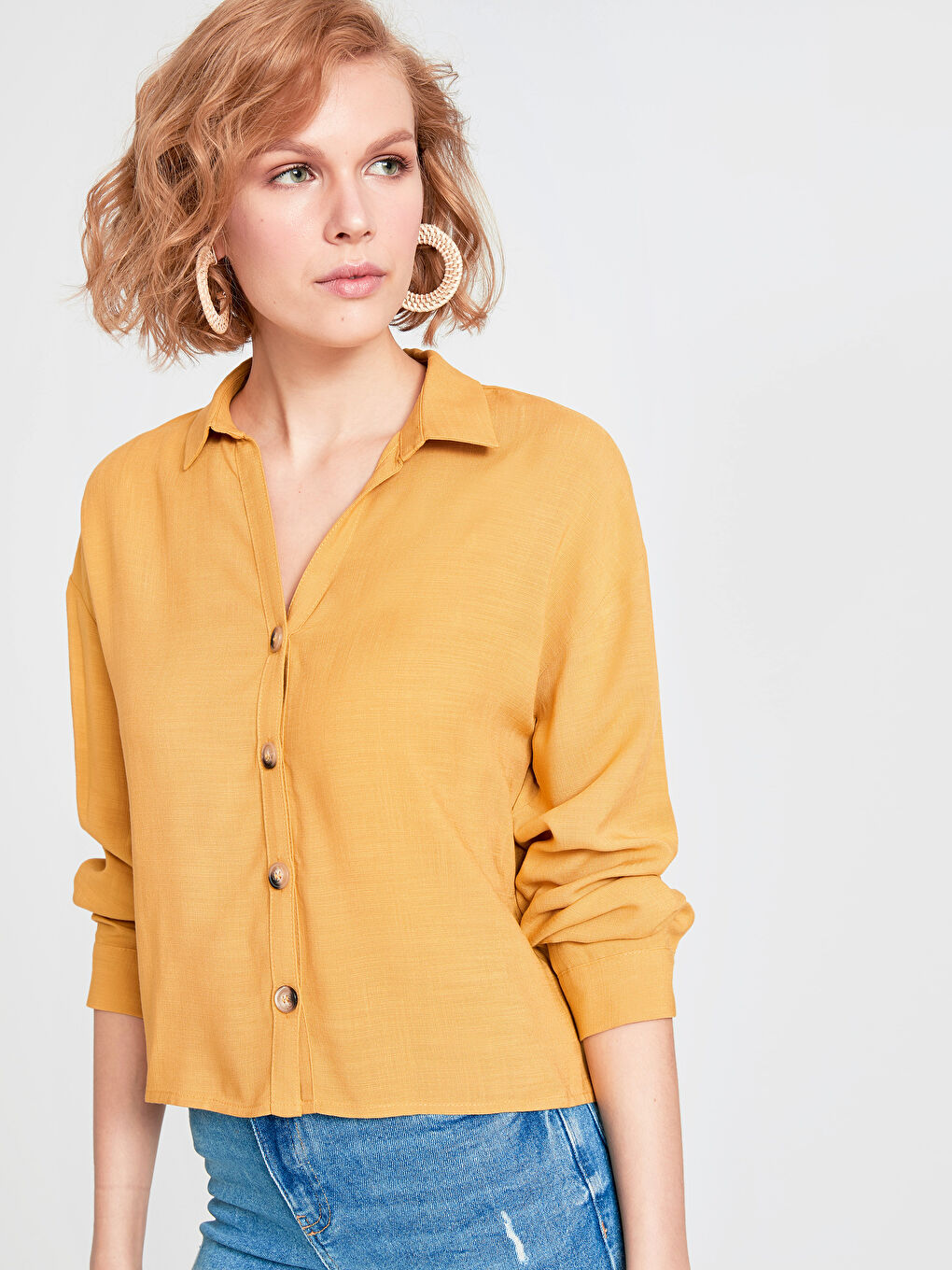LCW Vision Button Closure Straight Long Sleeve Viscose Women's Shirt -9SJ936Z8-GCJ