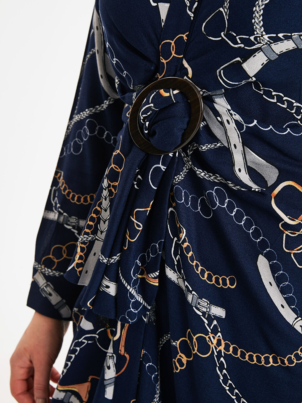 Lacivert Gömlek Yaka Uzun Kollu Kadın Elbise-2