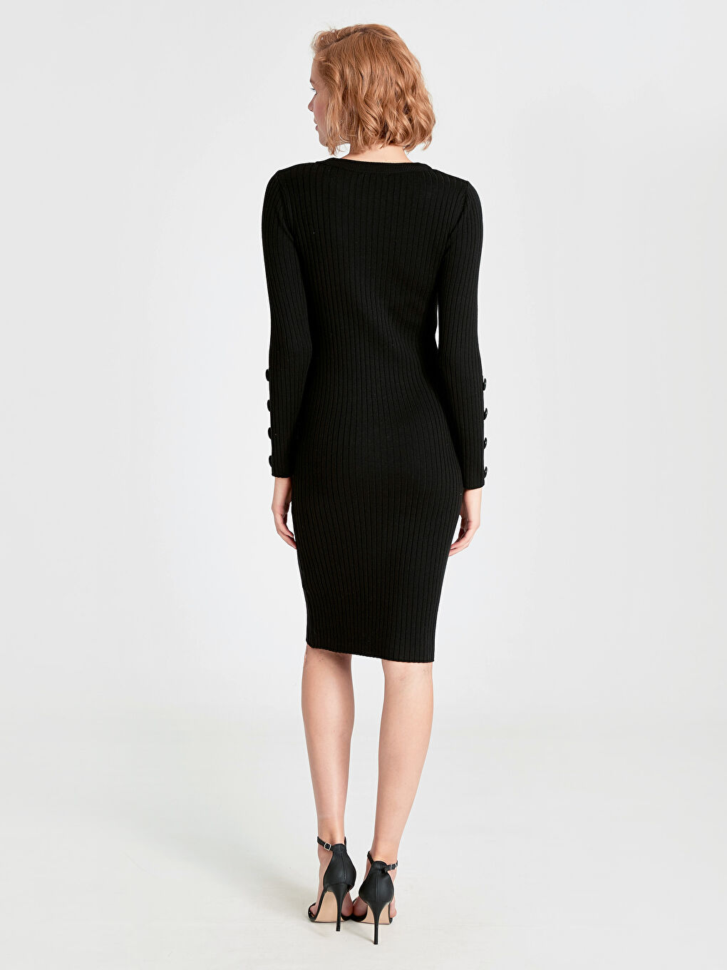 Siyah Bisiklet Yaka Uzun Kollu Kadın Elbise-2