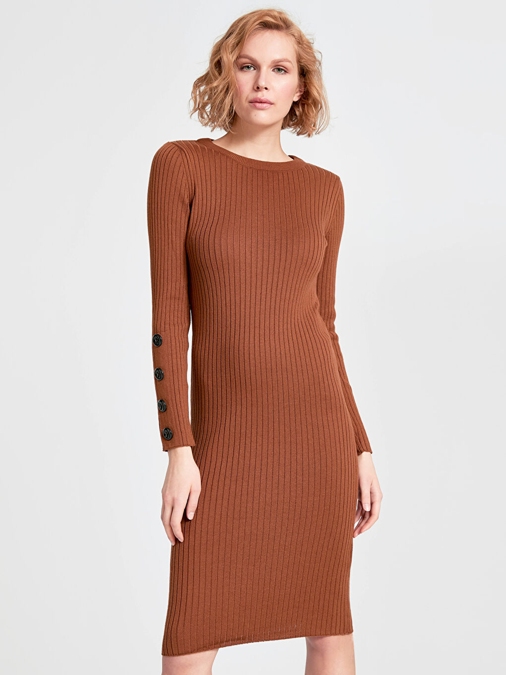 Crew Neck Long Sleeve Women's Dress-2