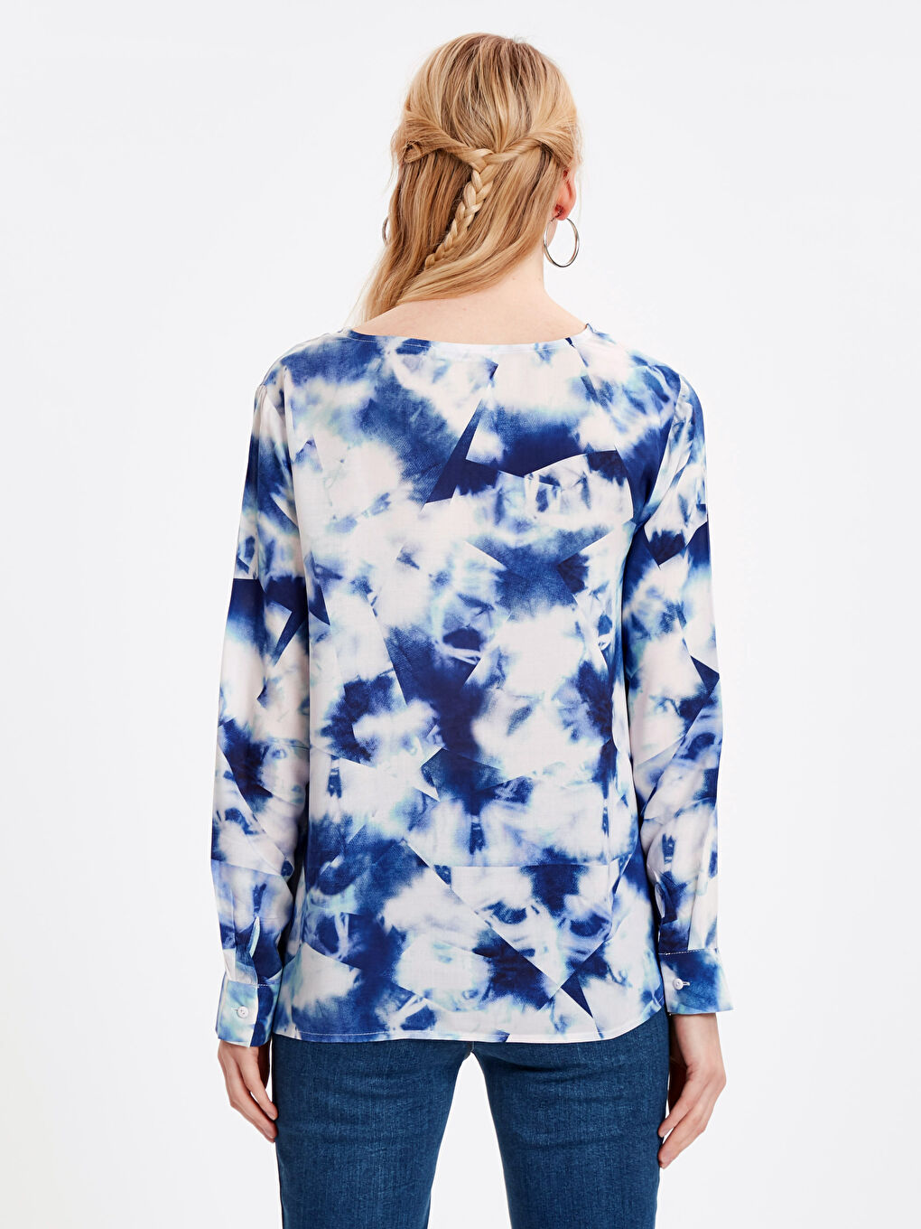 Әйелдерге арналған ұзын жеңді v жағалы блузка-1