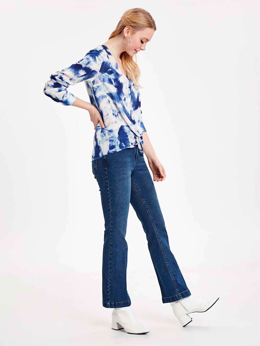 Әйелдерге арналған ұзын жеңді v жағалы блузка-2