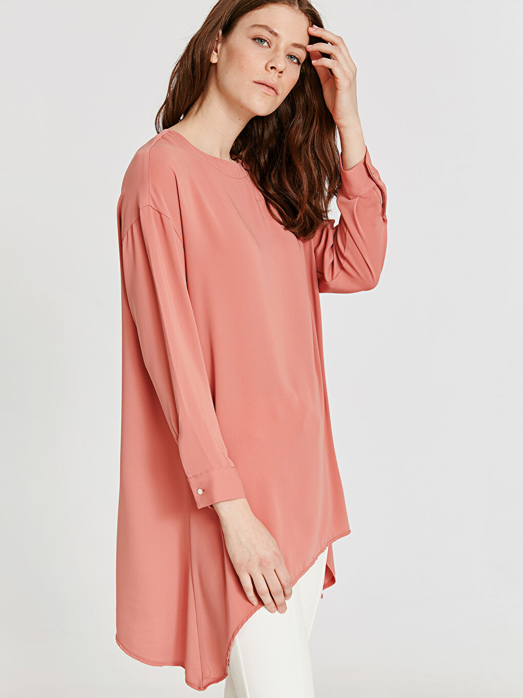 Tunique en Crêpe à Manches Longues pour Femmes-1