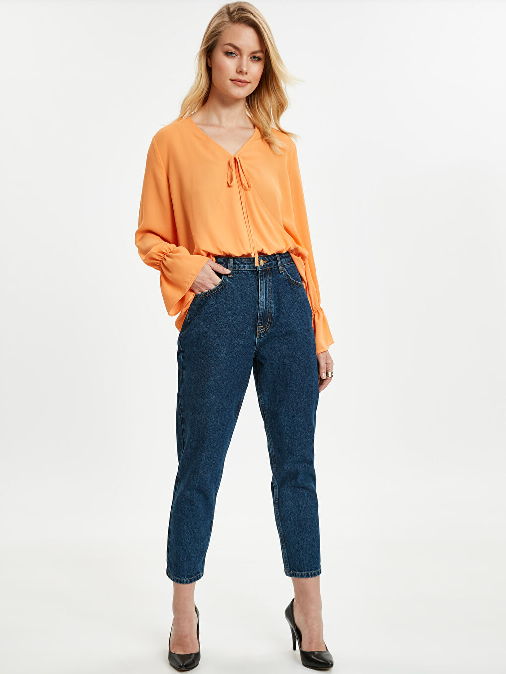 Lacivert Mom Fit Kadın Jean