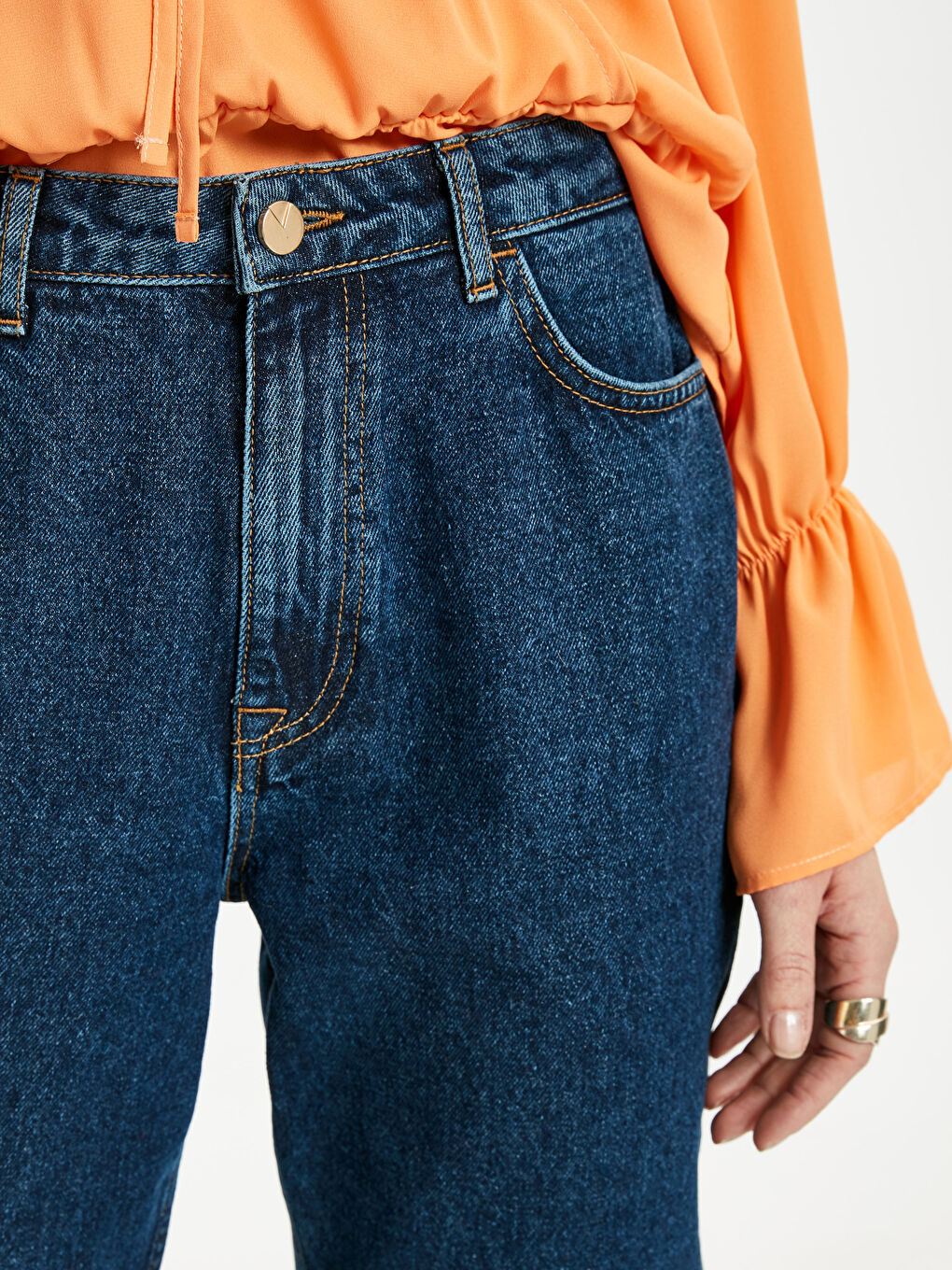 Lacivert Mom Fit Kadın Jean-3