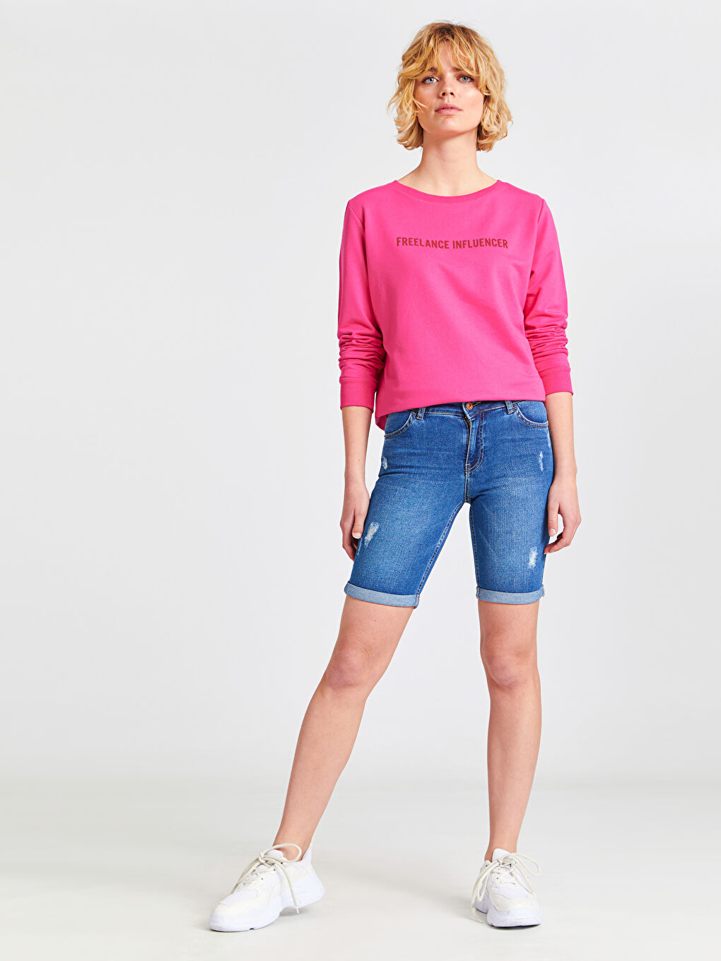 İndigo Skinny Fit Kadın Jean Şort-1