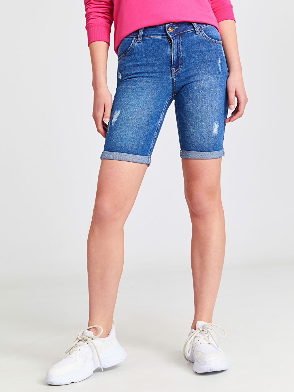 İndigo Skinny Fit Kadın Jean Şort-2