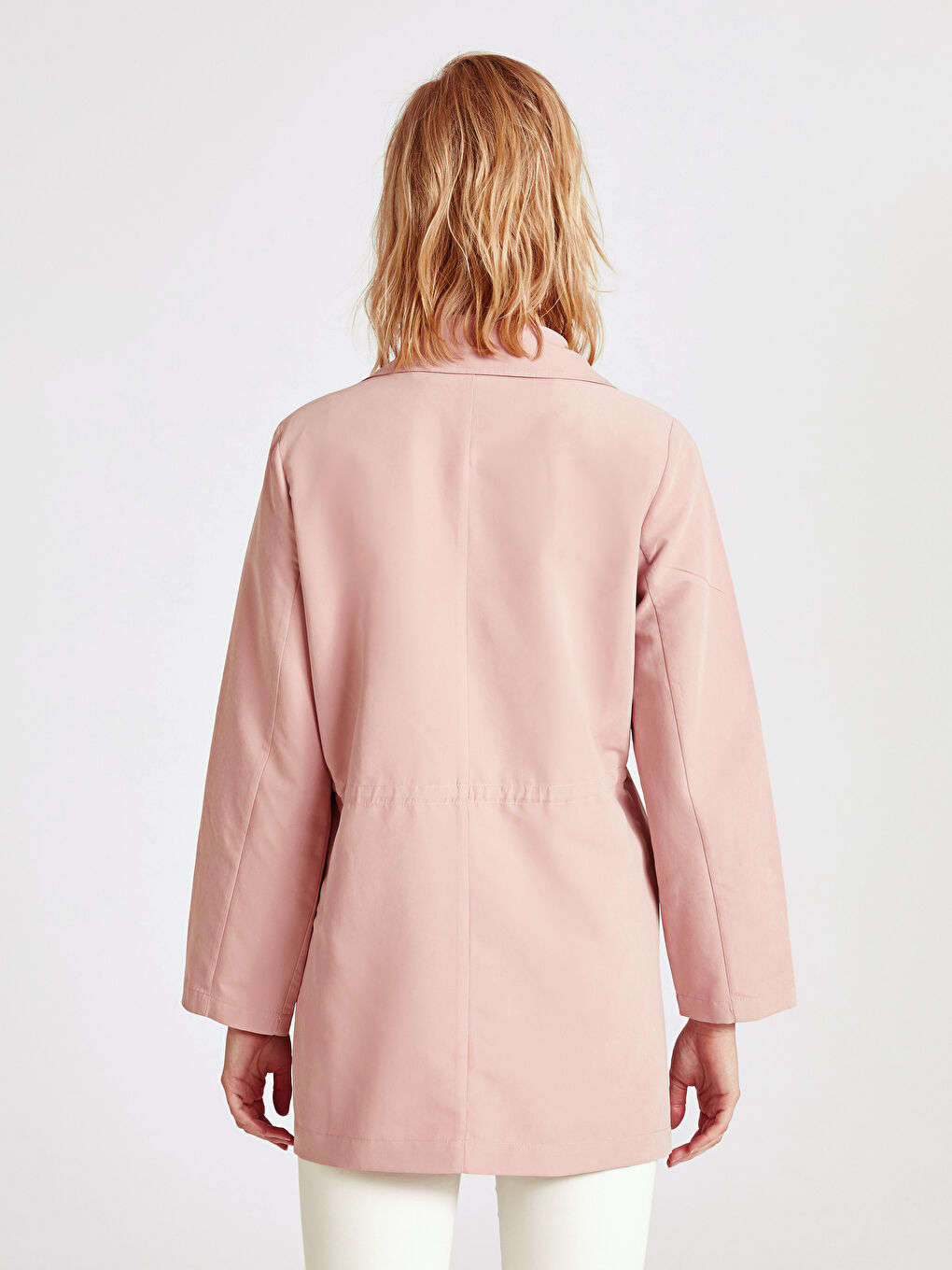 Pembe Ceket Yaka Düz Uzun Kollu Kadın Mont-2