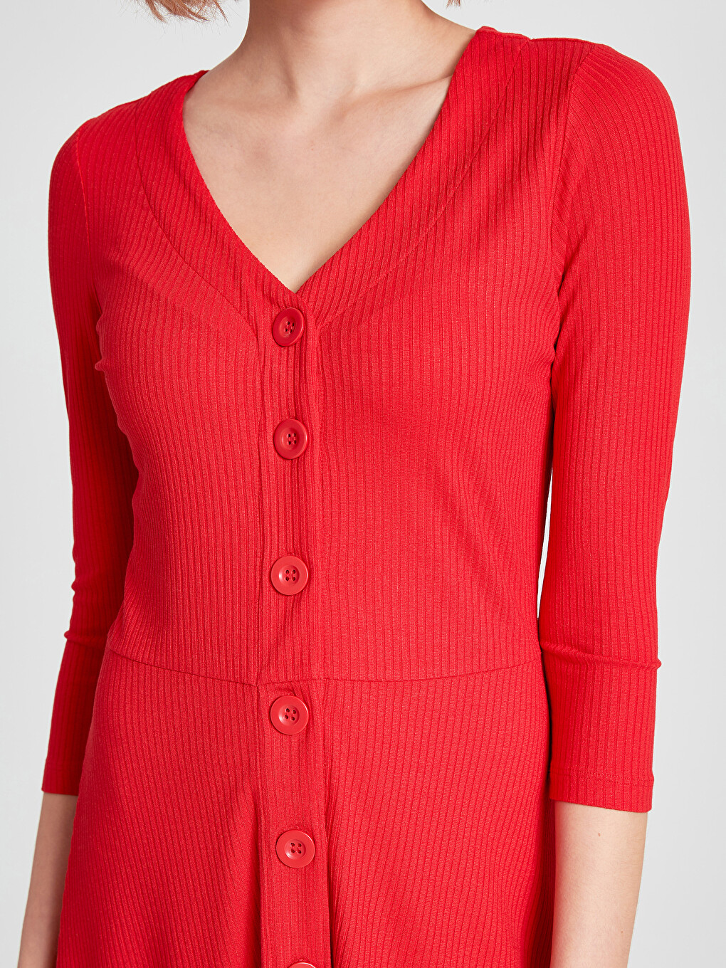 Long Sleeve Combed Cotton Women's Elastic Buttoned Dress-4