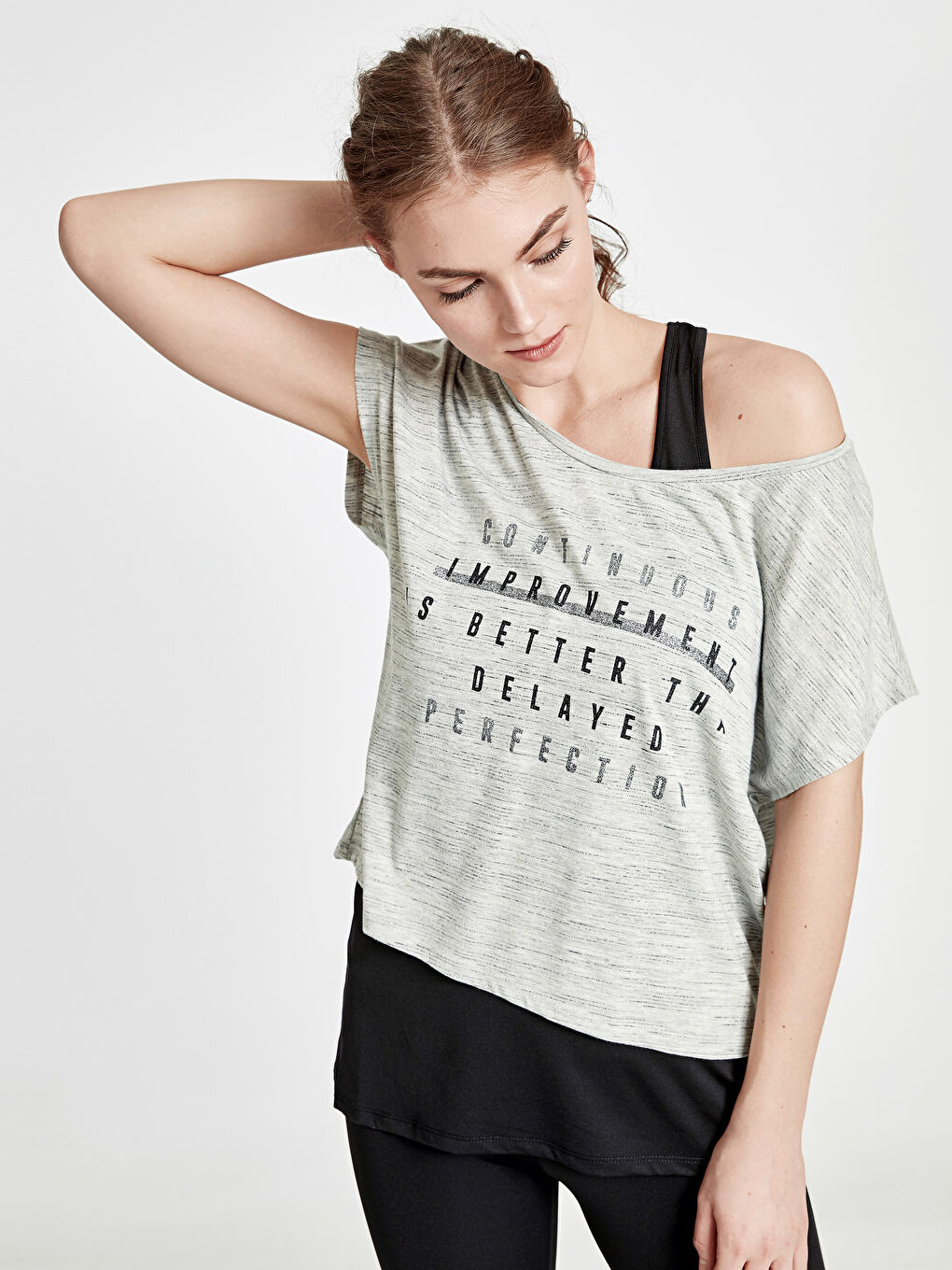 Женщины Серый Футболка для спорта-1