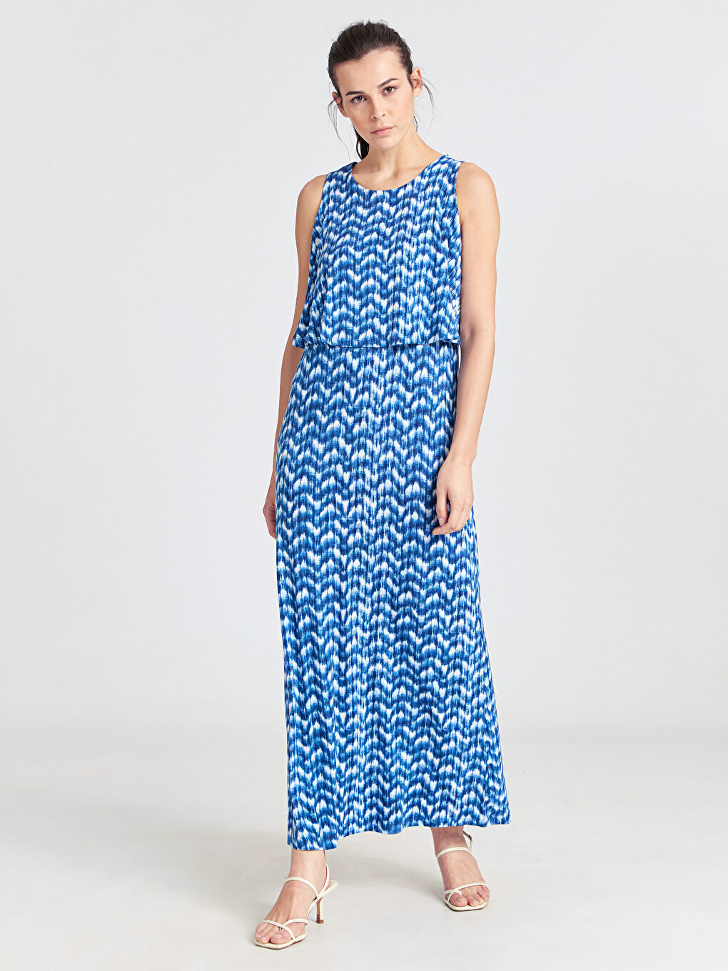 Lacivert Kadın Bisiklet Yaka Kolsuz Elbise-1