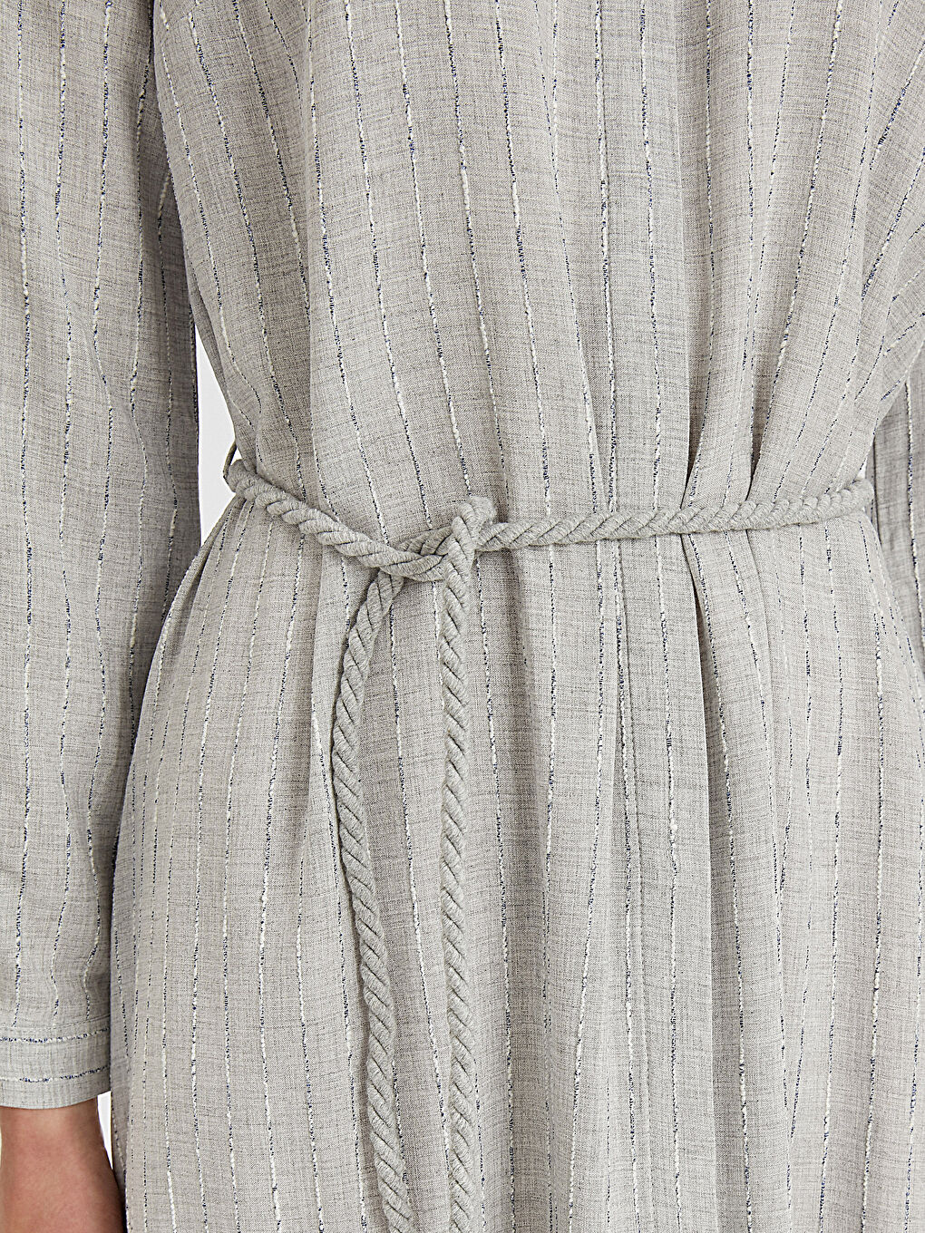 Gri Uzun Kollu Poplin Kadın Gömlek Elbise-2