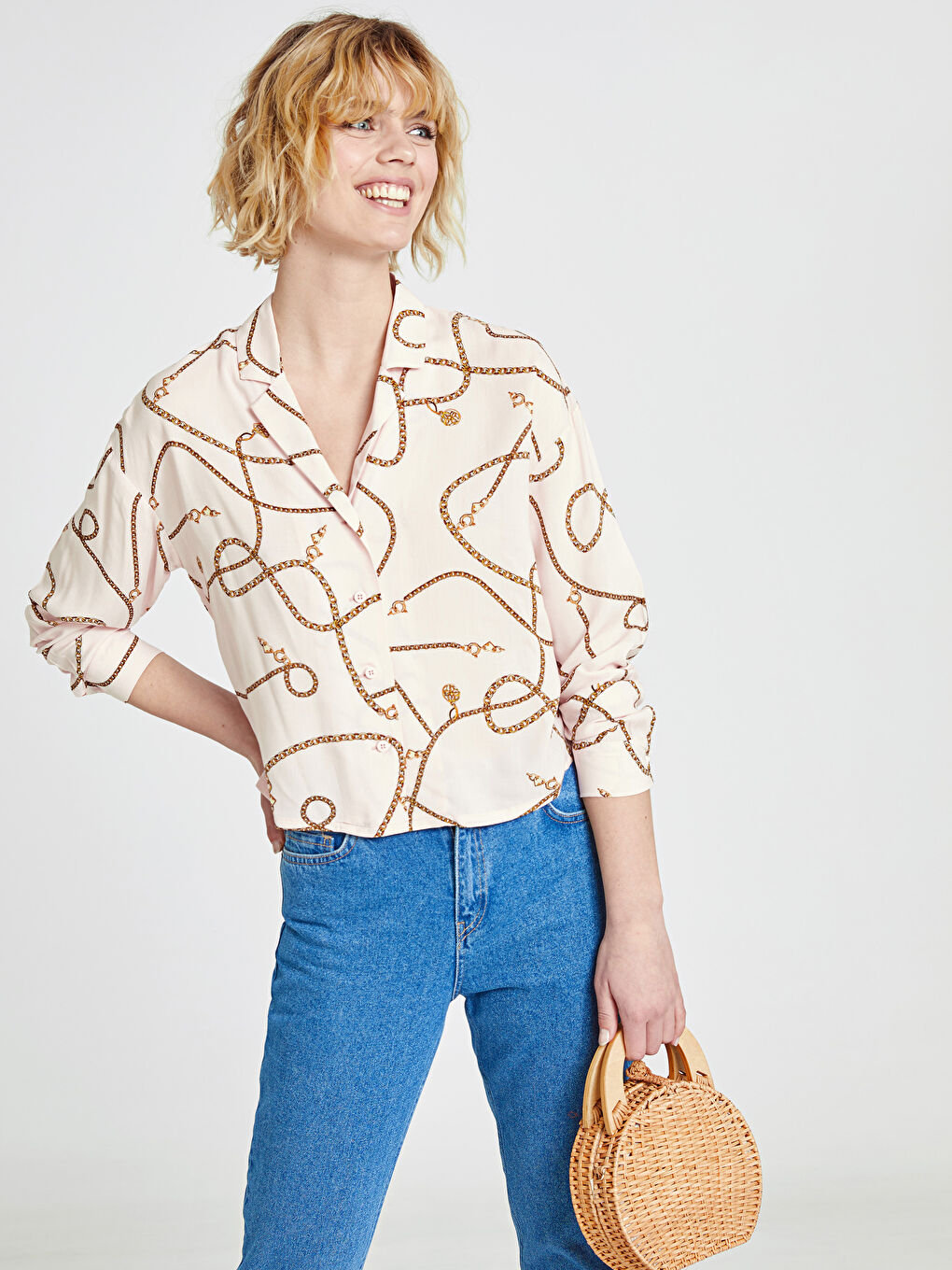 Pembe Baskılı Gömlek