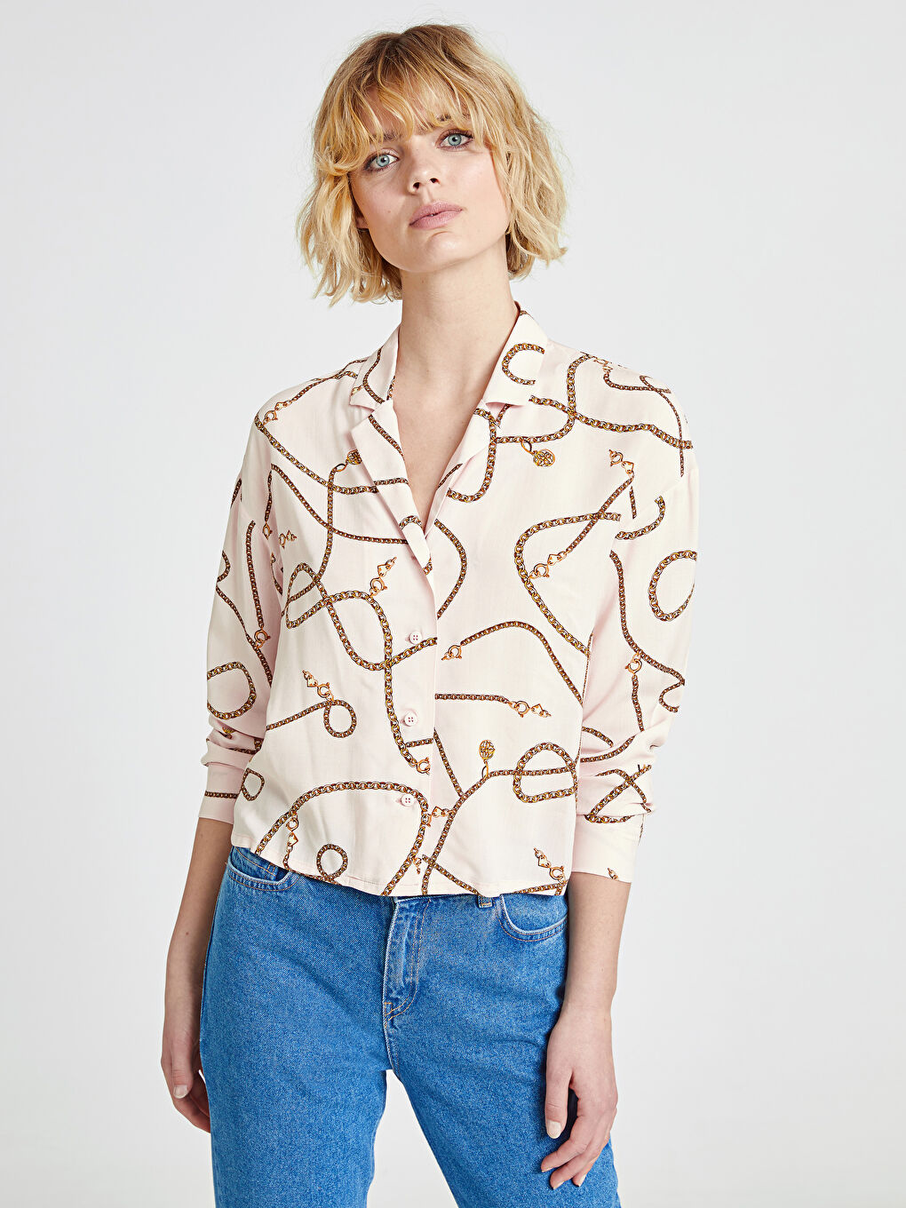 Pembe Baskılı Gömlek-1