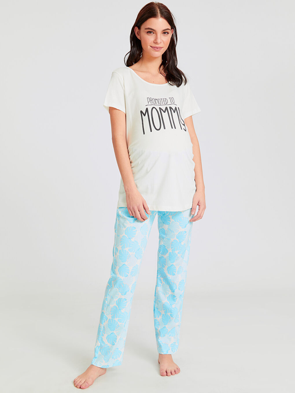 Mavi Bisiklet Yaka Kısa Kollu Kadın Pijama Takım-1