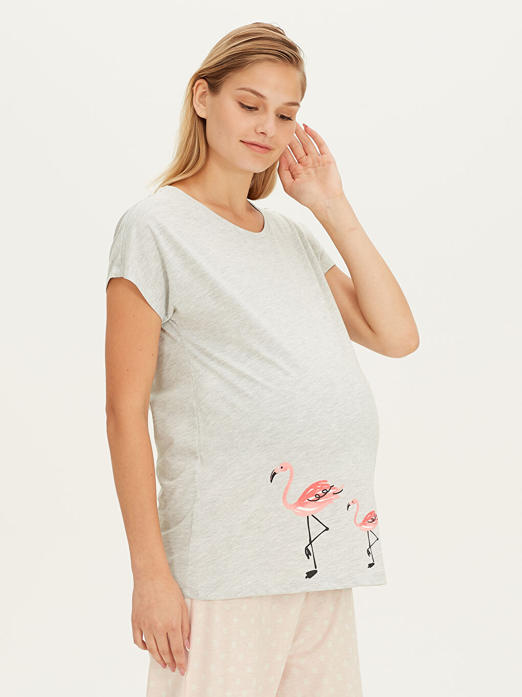 Pembe Bisiklet Yaka Standart Fit Kısa Kollu Penye Kadın Kapri-2