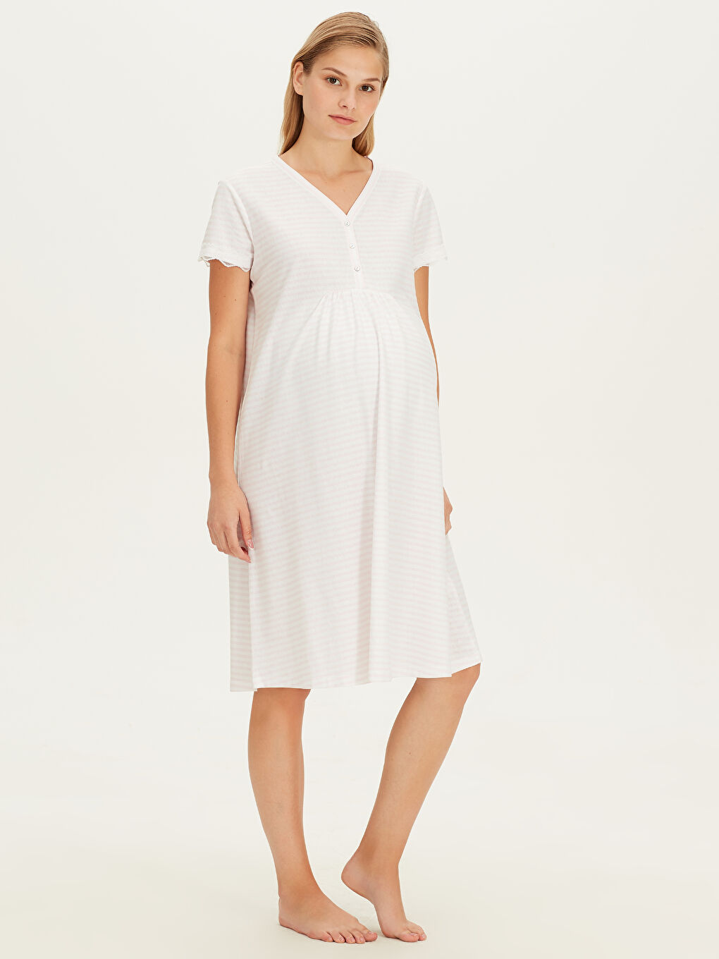V-Neck Comfortable Fit Short Sleeve Combed Cotton Women's Nightgown