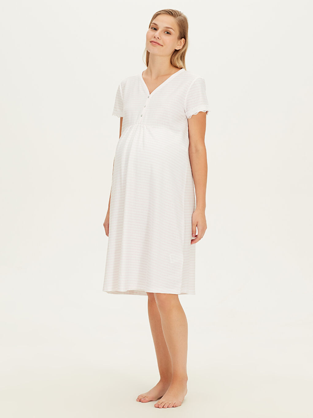 V-Neck Comfortable Fit Short Sleeve Combed Cotton Women's Nightgown-1