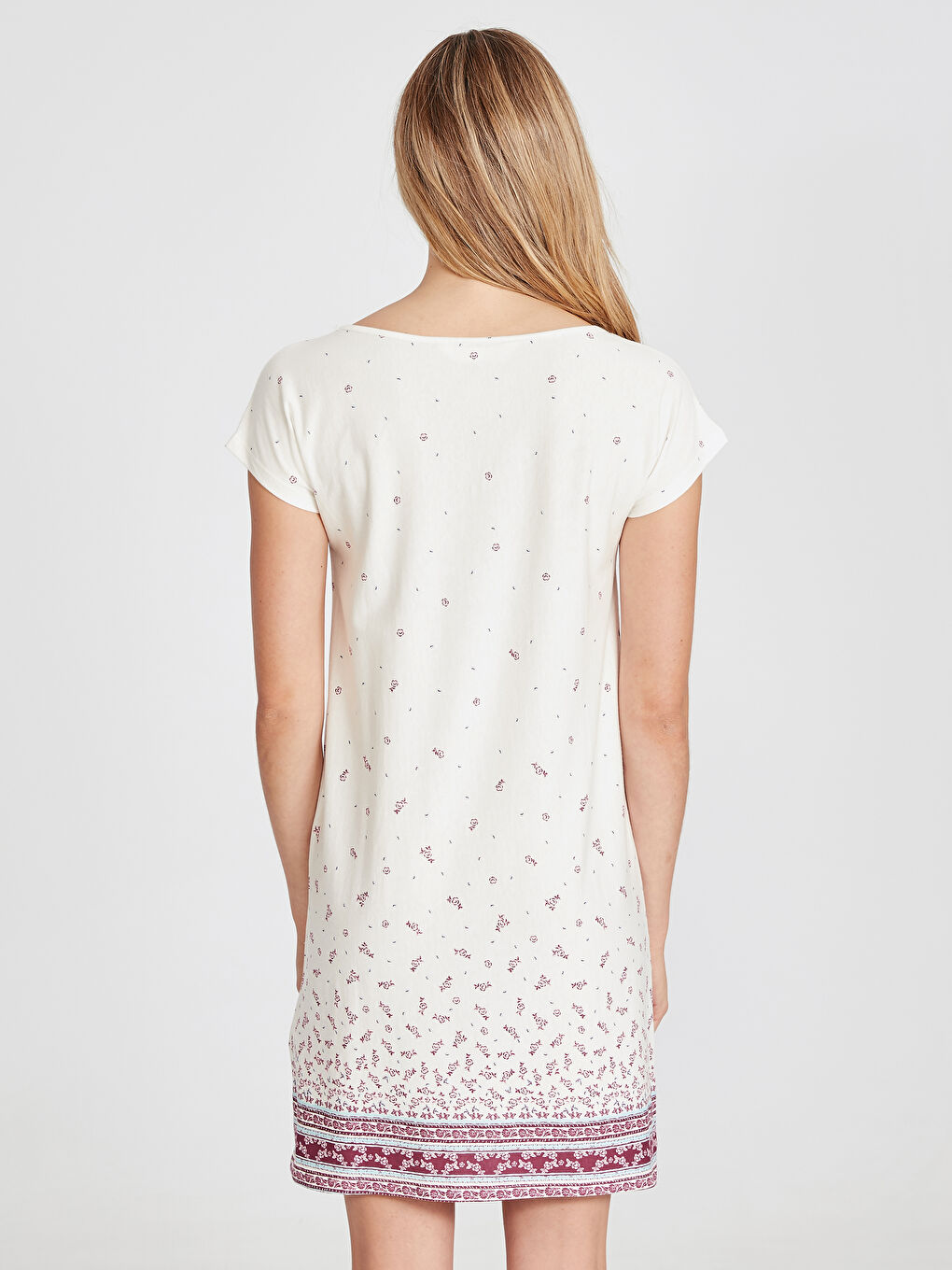 Ekru Standart Fit Kısa Kollu Penye Kadın Gecelik-2