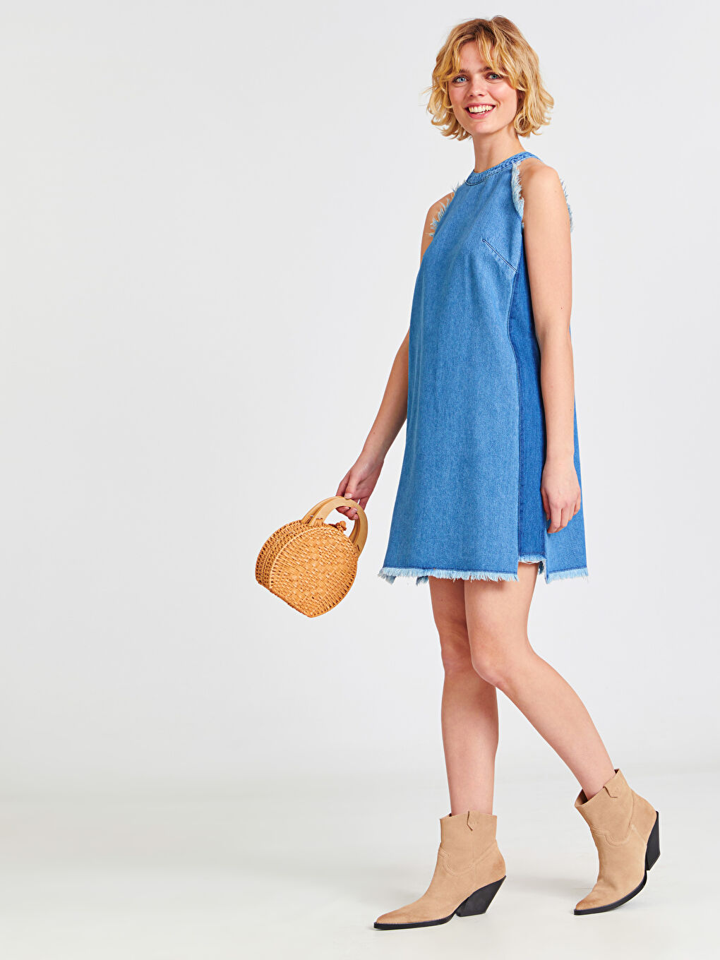 İndigo Standart Fit Askılı Kadın Jean Elbise