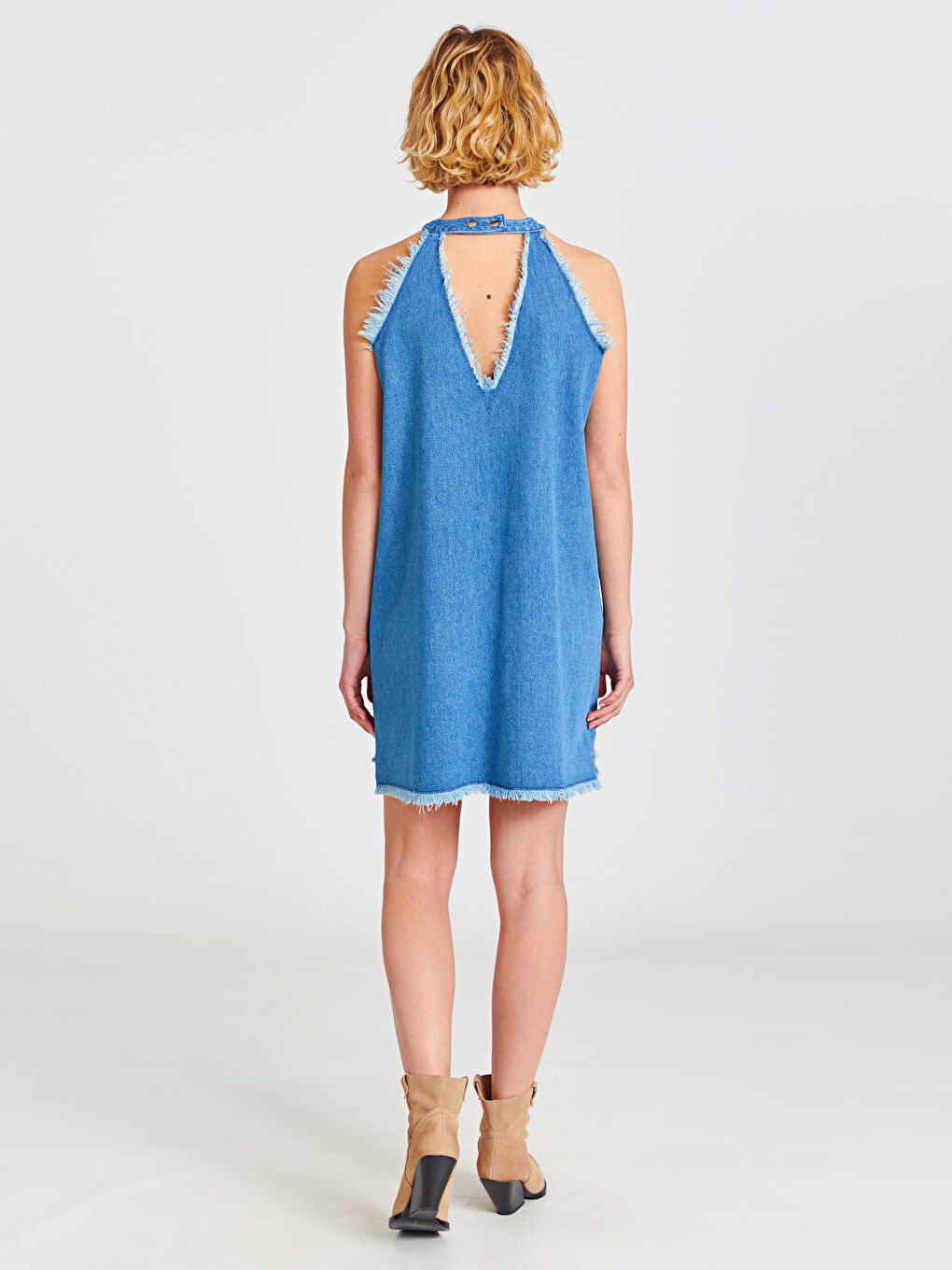 İndigo Standart Fit Askılı Kadın Jean Elbise-2