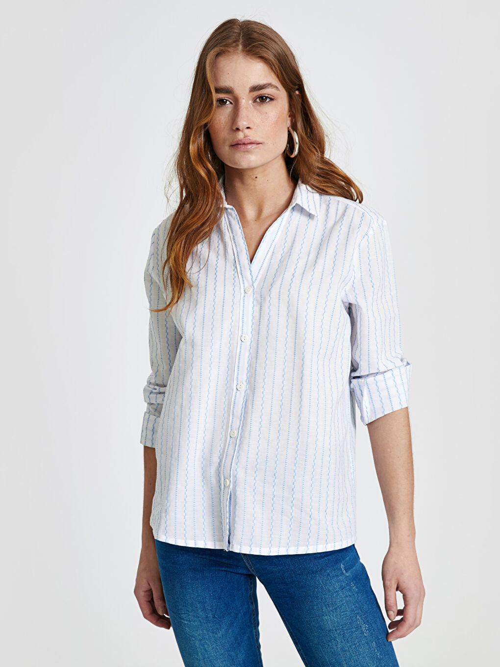 Shirt Collar Standard Fit Long Sleeve Women's Shirt-1