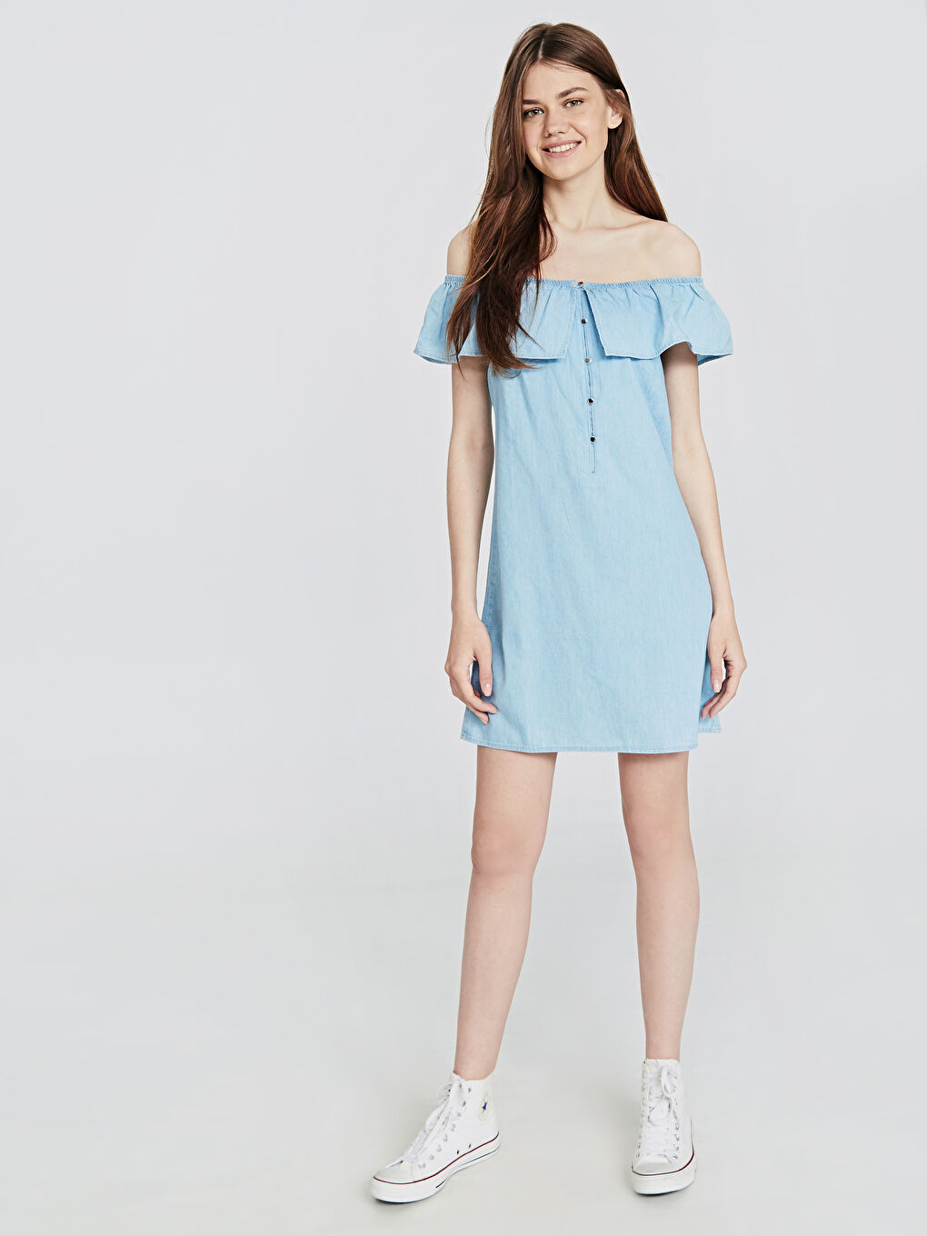 İndigo Kadın Kayık Yaka Kolsuz Jean Elbise