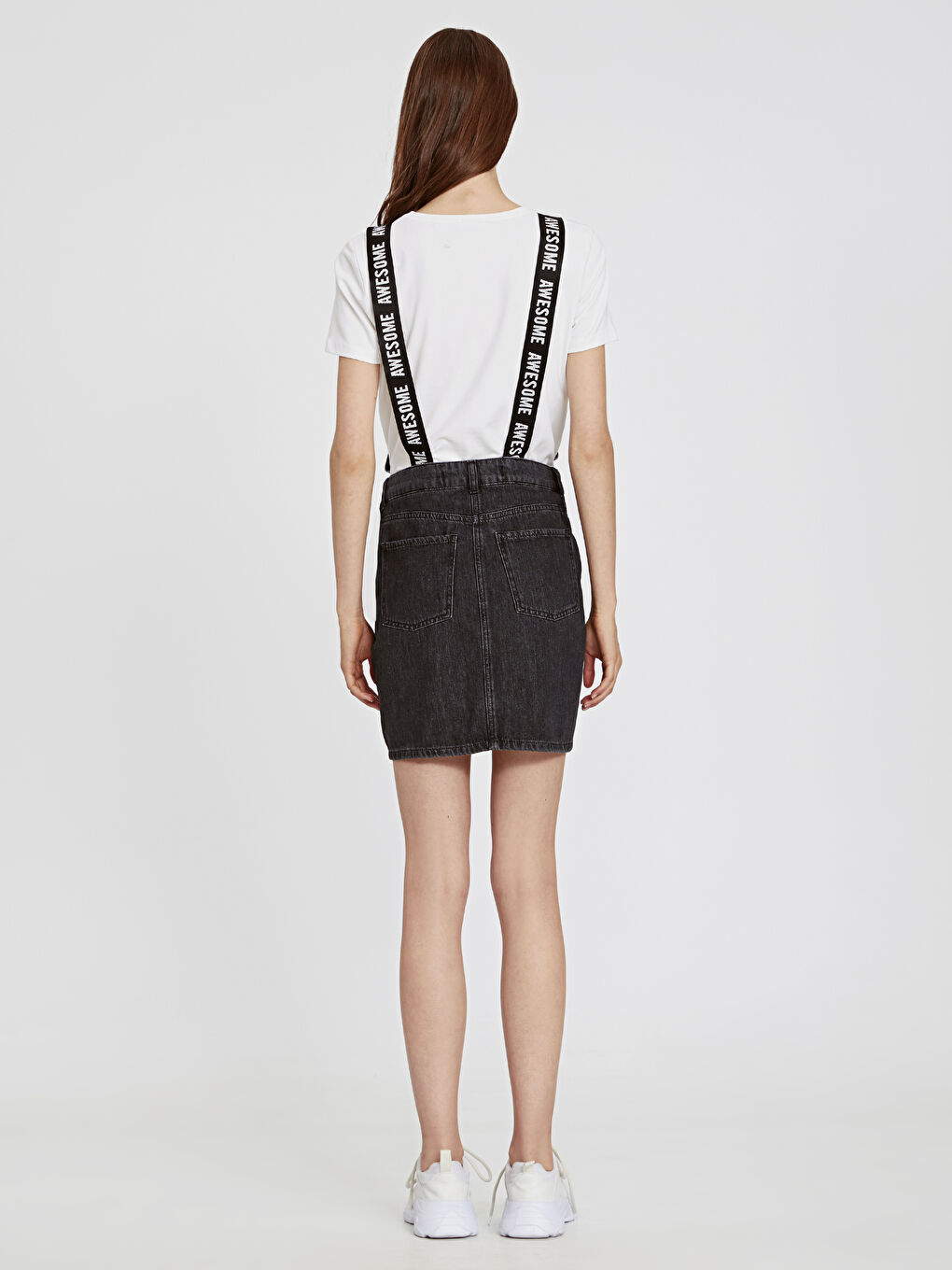 Siyah Standart Fit Askılı Kadın Jean Elbise-2