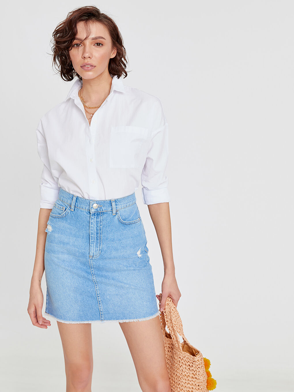 İndigo Standart Fit Kadın Jean Etek-1