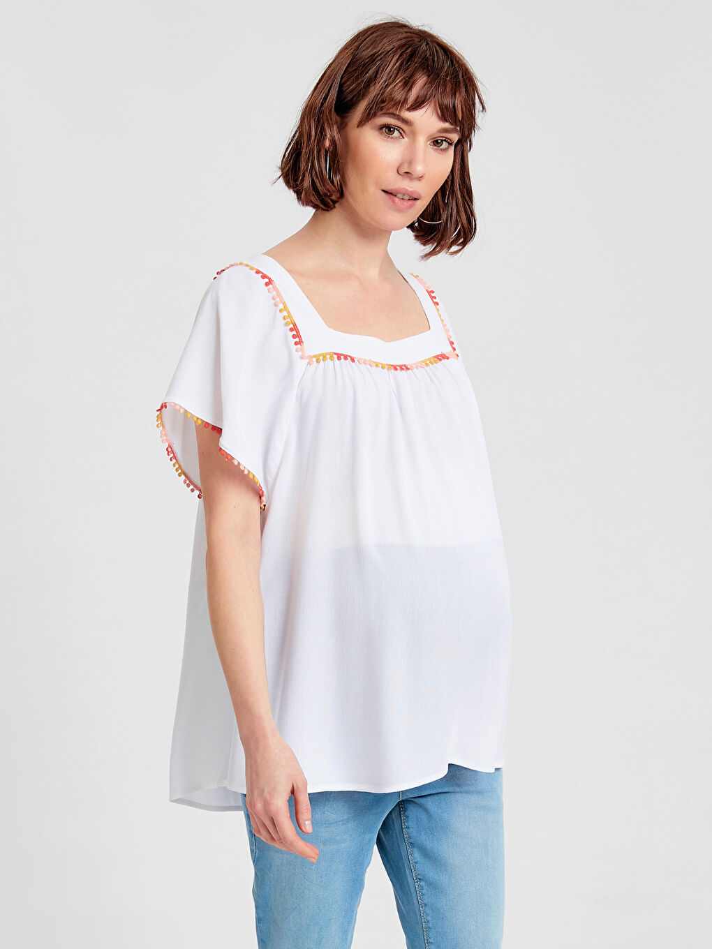 LCWAIKIKI Maternity Scalloped Detail Square Neck Pregnant Blouse -9SO512Z8-D3W