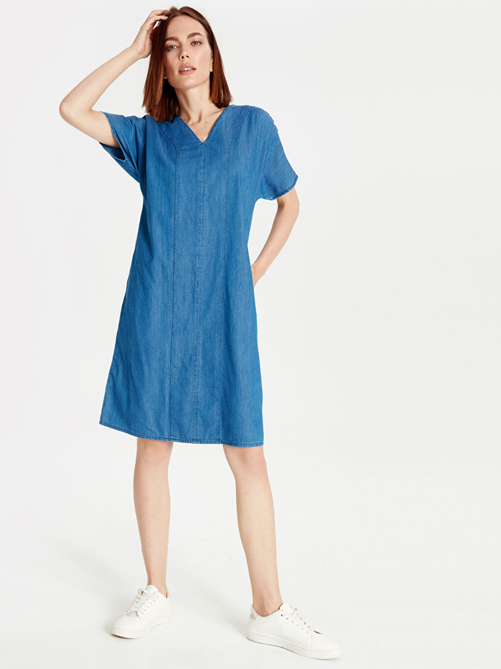 Standard Fit Short Sleeve Women's Jean Dress-2