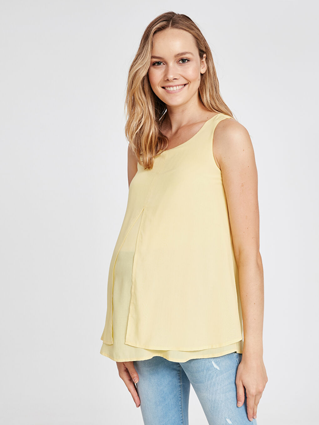 Sarı Kolsuz Viskon Kadın Bluz