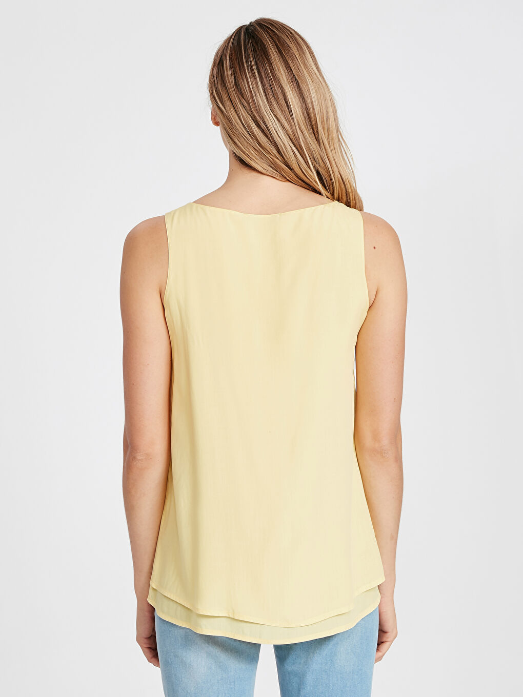 Sarı Kolsuz Viskon Kadın Bluz-2