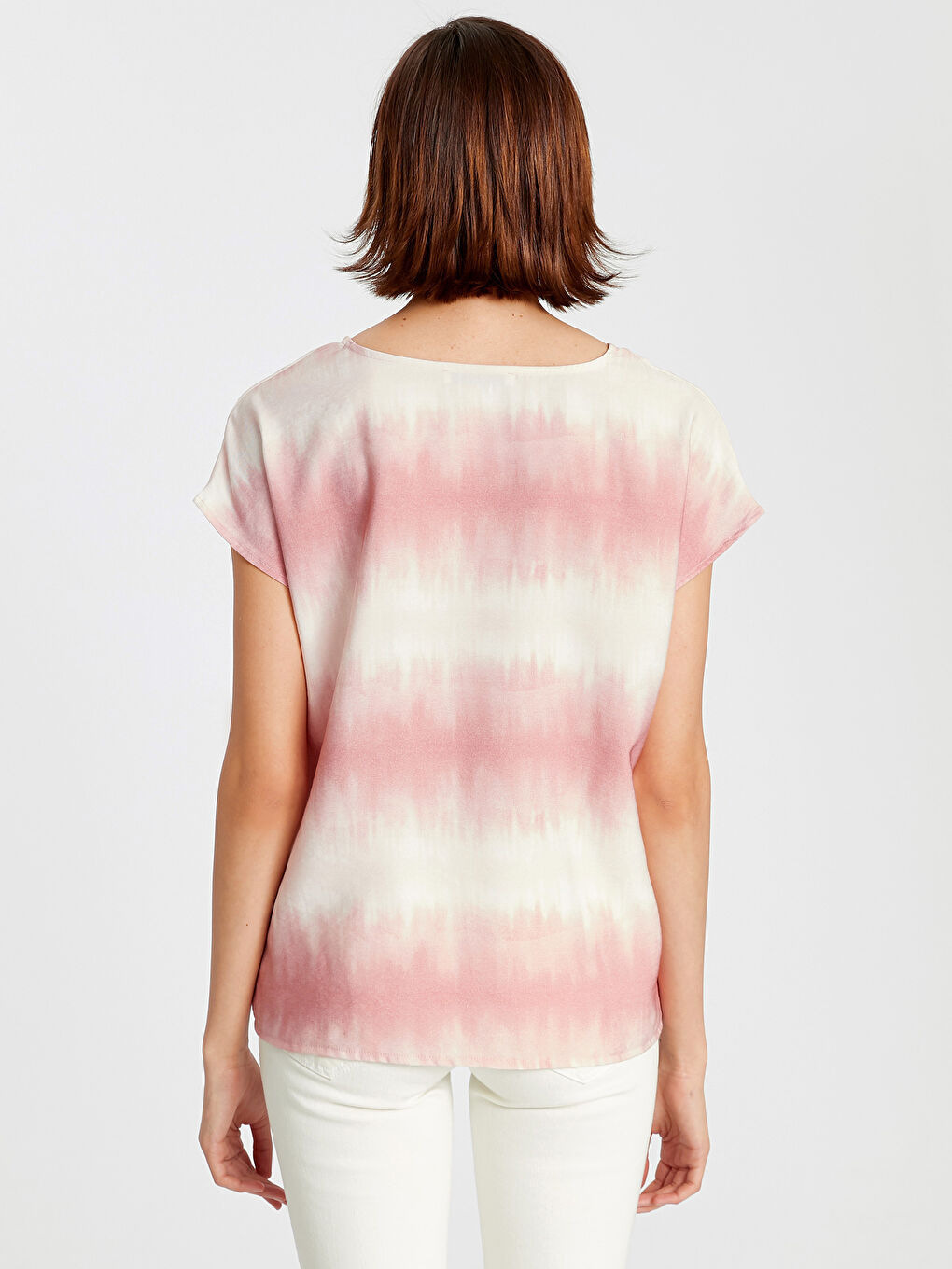 Блузка з V-подібним вирізом, звичайним кроєм і коротким рукавом для жінок-2